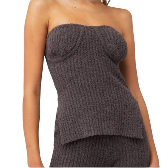 4th & Reckless‎ Fuzzy Gray Strapless Knit Top - Picture 1 of 7